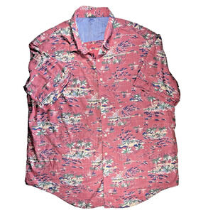 Izod Saltwater mens shirt 3XLT pink Hawaiian EUC